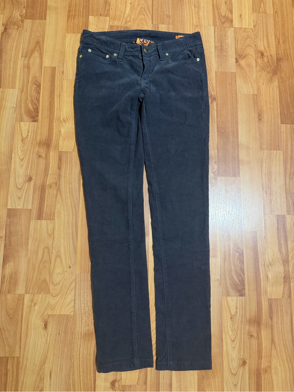 Tory Burch y2k Gold Hardware Women’s Dark Charcoal Corduroy Jeans - super skinny